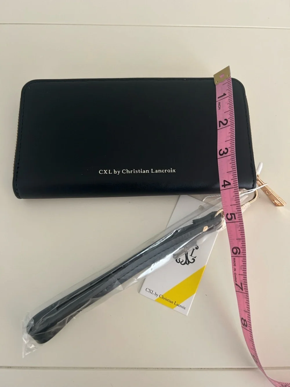 NWT CXL by Christian Lacroix Porte Embossed Black Zip Around Wristlet/Wallet